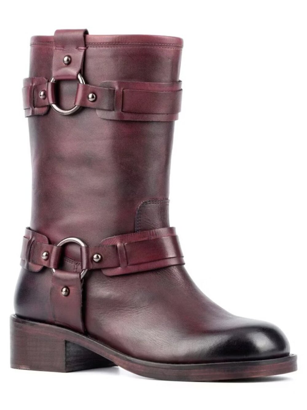 Vintage Foundry Plum Burgundy Leather Riding/Moto Boots - 8.5 EUC